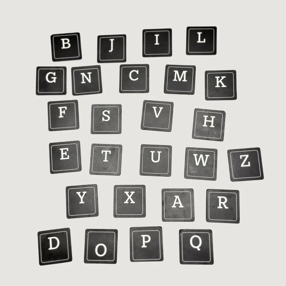 Alphabet Magnet Set 26pcs Square Letter Tiles Black White 2x2 in